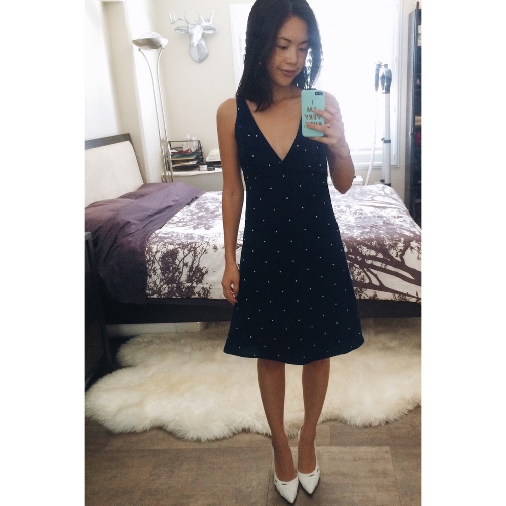 Tocca polka dot navy blue silk wool dress size 2